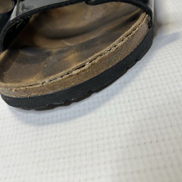 Birkis Florida Black Patent Leather Triple Strap Slide Sandals Women Size 7 EU38 - Picture 8 of 13